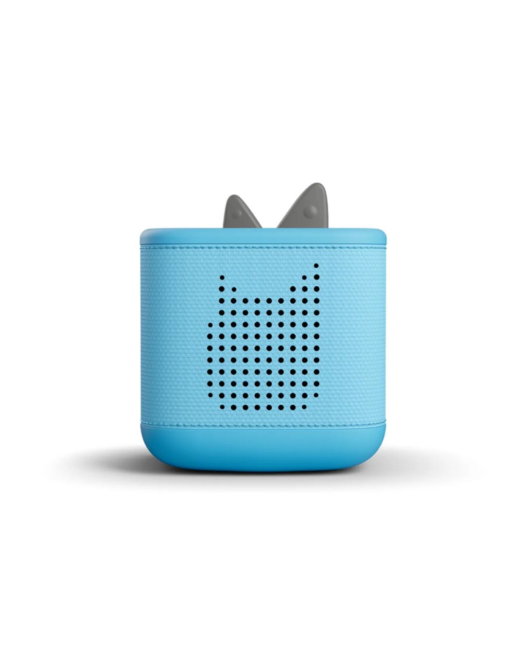 Blue portable speaker with cat ears on a white background
