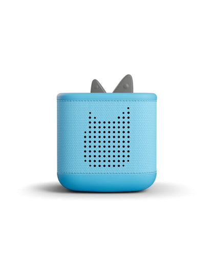 Blue portable speaker with cat ears on a white background