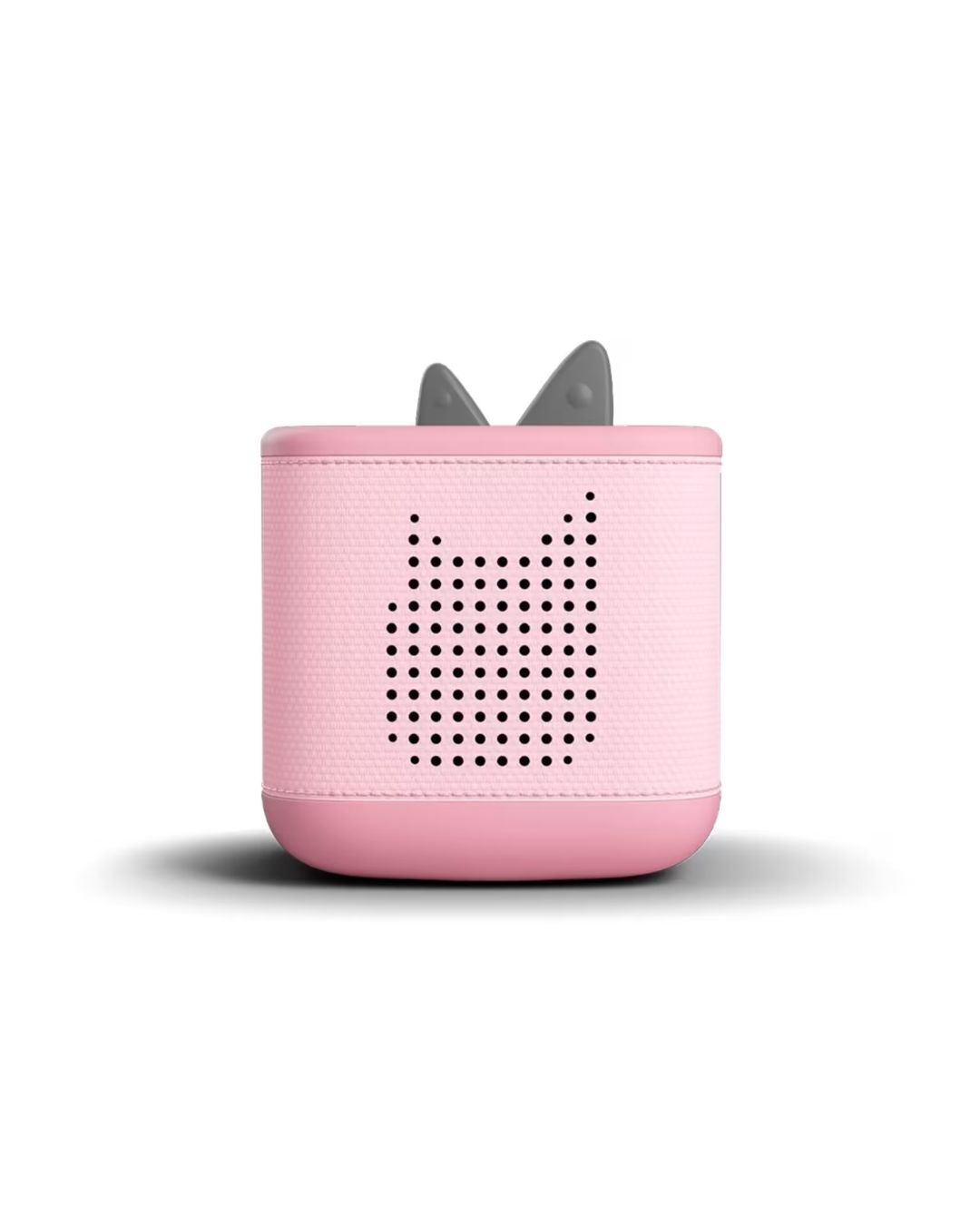 Pink portable speaker with cat ears on a white background
