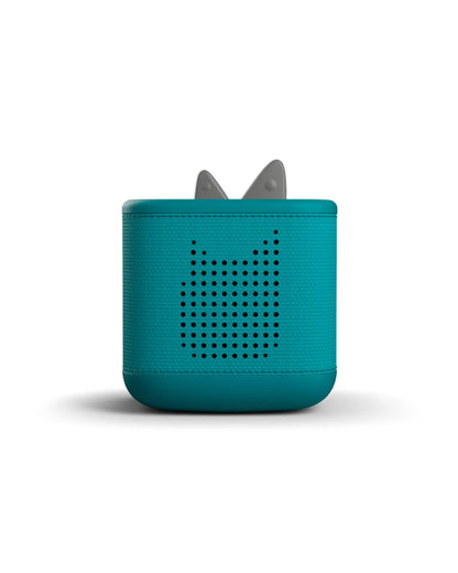 Teal electronic device with speaker grille on a white background